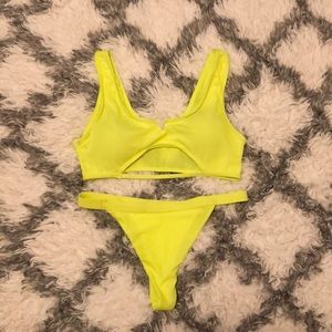 Neon lime cut out top bikini set